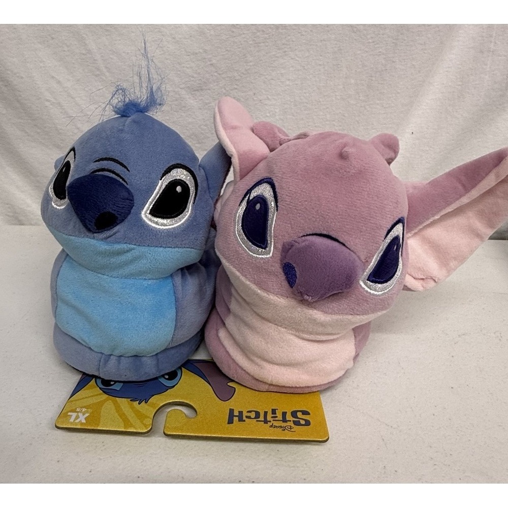Disney Stitch And Angel Plush Slippers Kids Size XL 4/5 NWT By Ground Up